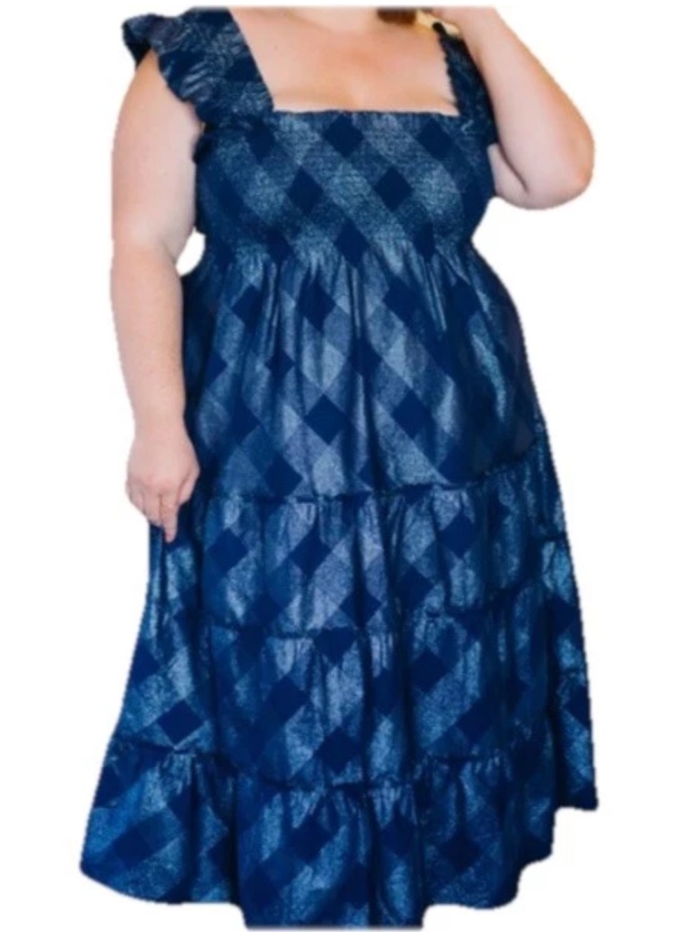 NWT Crown & Ivy Blue Gingham Smocked Sundress Vacay Resortwear